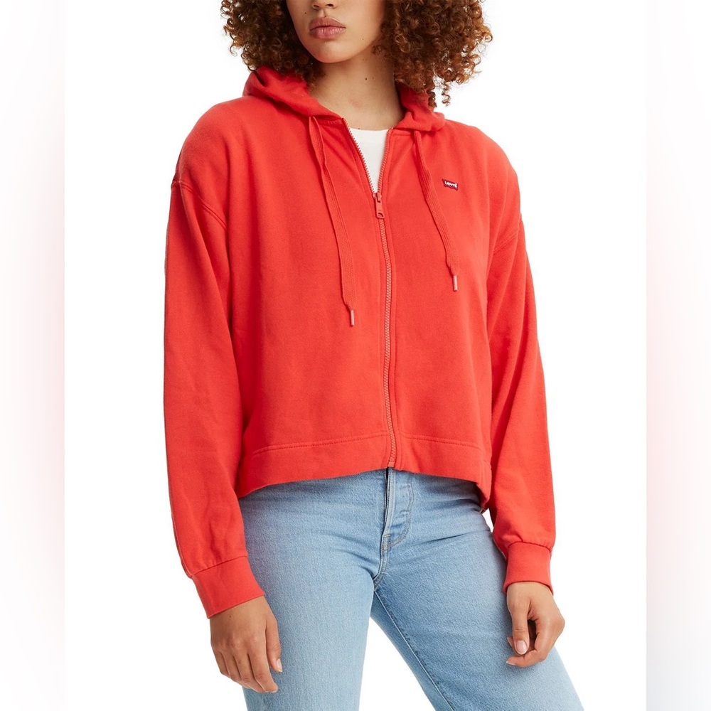 Levi's Women's Fleece Vibrant Red Zip-Up Hoodie cropped